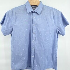 Alaska Airlines Button Up Shirt Mens XL Blue Airplane Short Sleeve Chambray